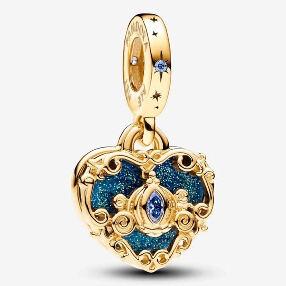 PANDORA Disney Cinderella's Carriage & Heart Double Dangle Charm - Picture 1 of 8